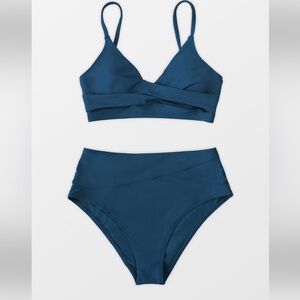 Marsala Nail Blue Twist High Waisted Bikini